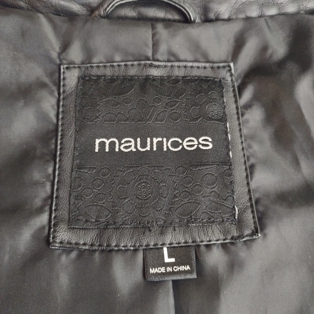 Maurices Women's Black Faux Leather Quilted ZIP Up Pockets Jacket Size Large - Picture 11 of 12